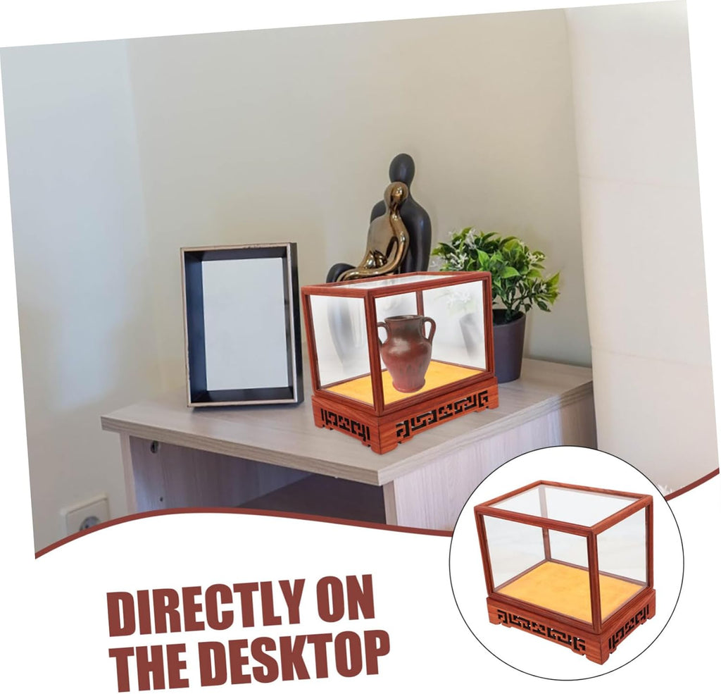 Transparent Display Box Glass Dome Cloche with Wooden Base C77268