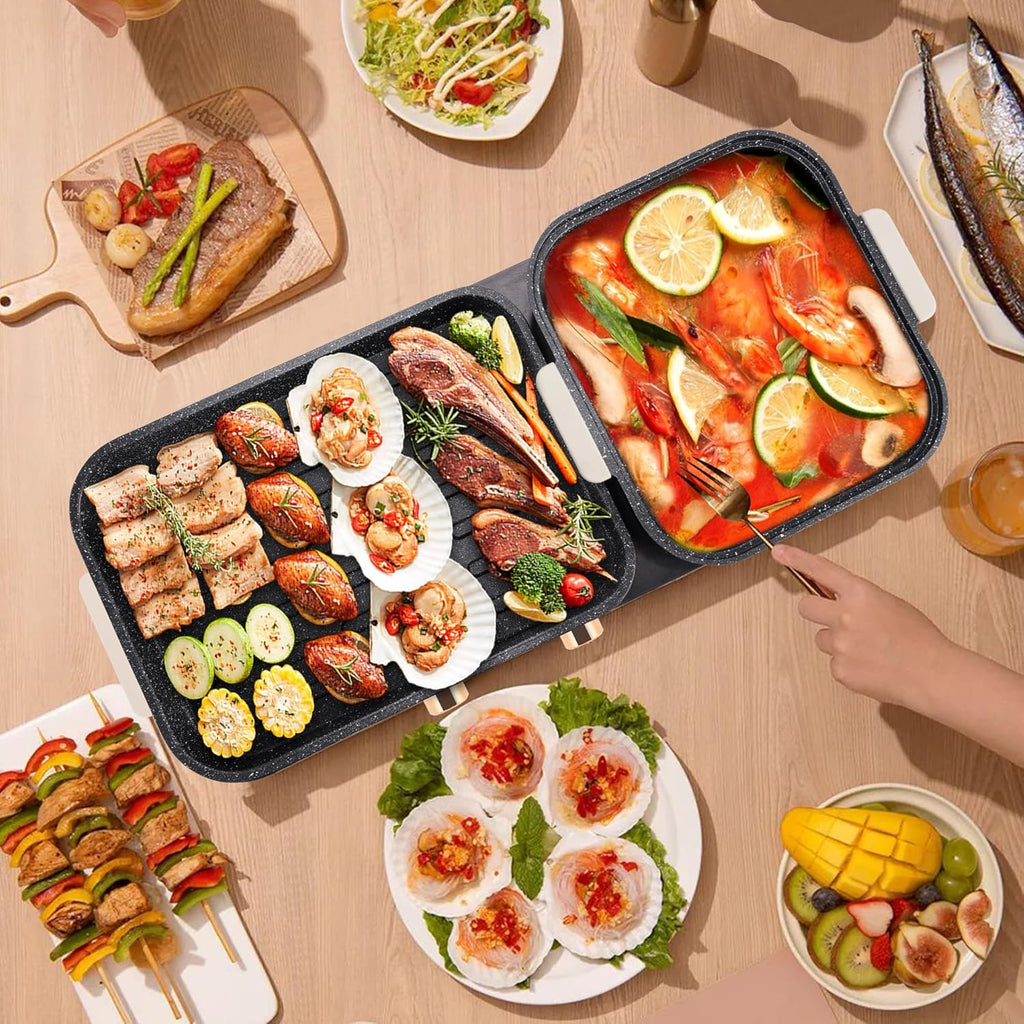 2 in 1 Electric Hot Pot with Grill, Non-Stick Removable Plate H48096