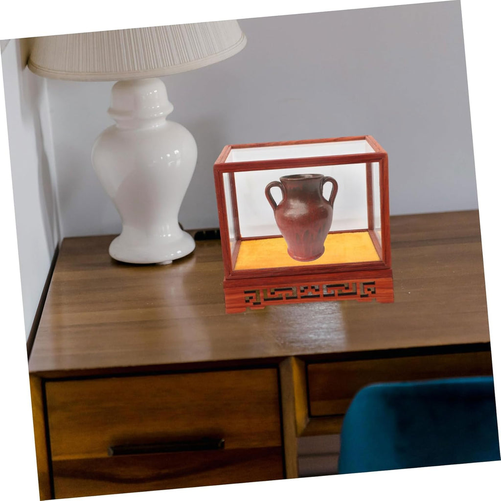 Transparent Display Box Glass Dome Cloche with Wooden Base C77268