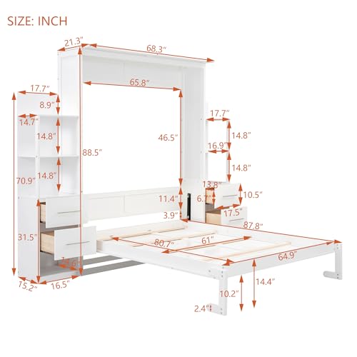 Gray Queen Size Wood Murphy Bed with LED Lights T81394