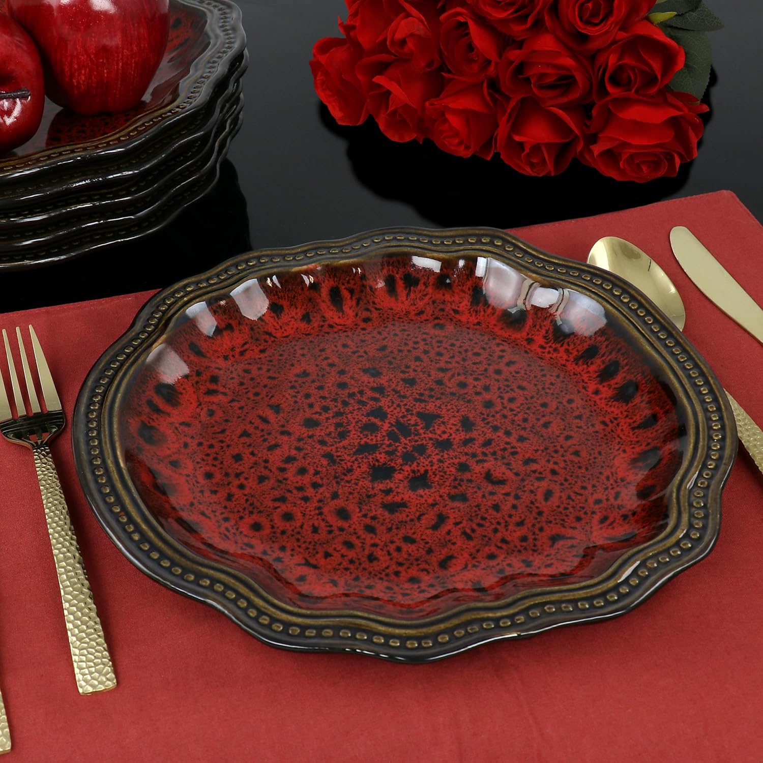 6 Piece Stoneware Dinner Plate Set Red B6918