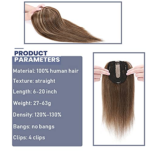Silk Base Remy Human Hair Topper with 4 Clips T872