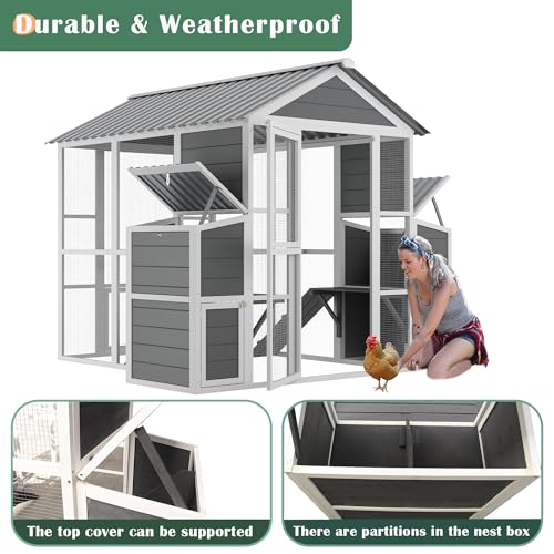 Large Wooden Chicken Coop with 2 Nesting Boxes and Ramp (80"×82"×69") M39237