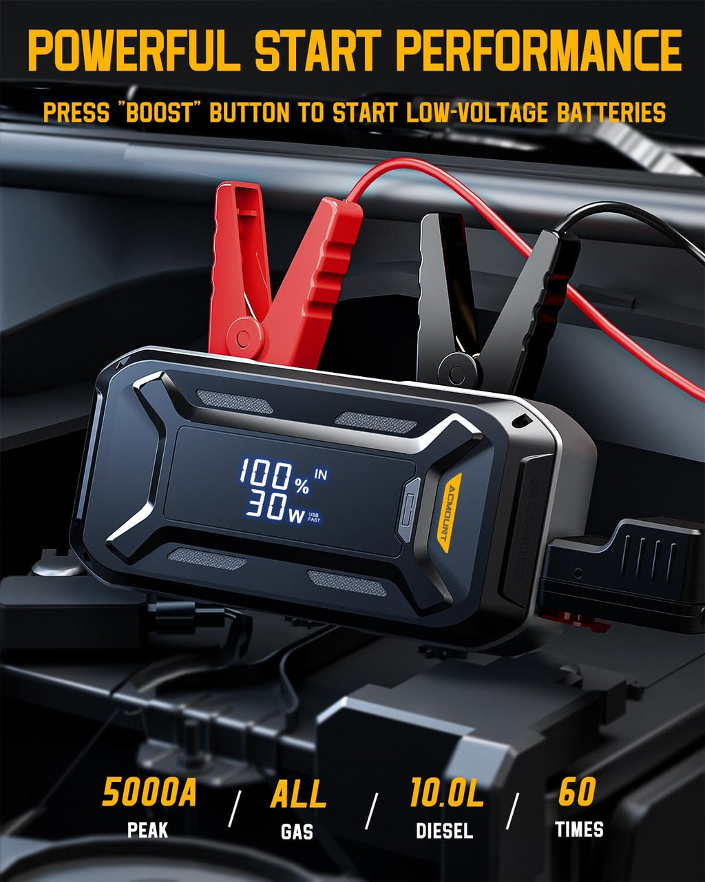 5000A Peak 12V Portable Car Jump Starter with LCD Display O322