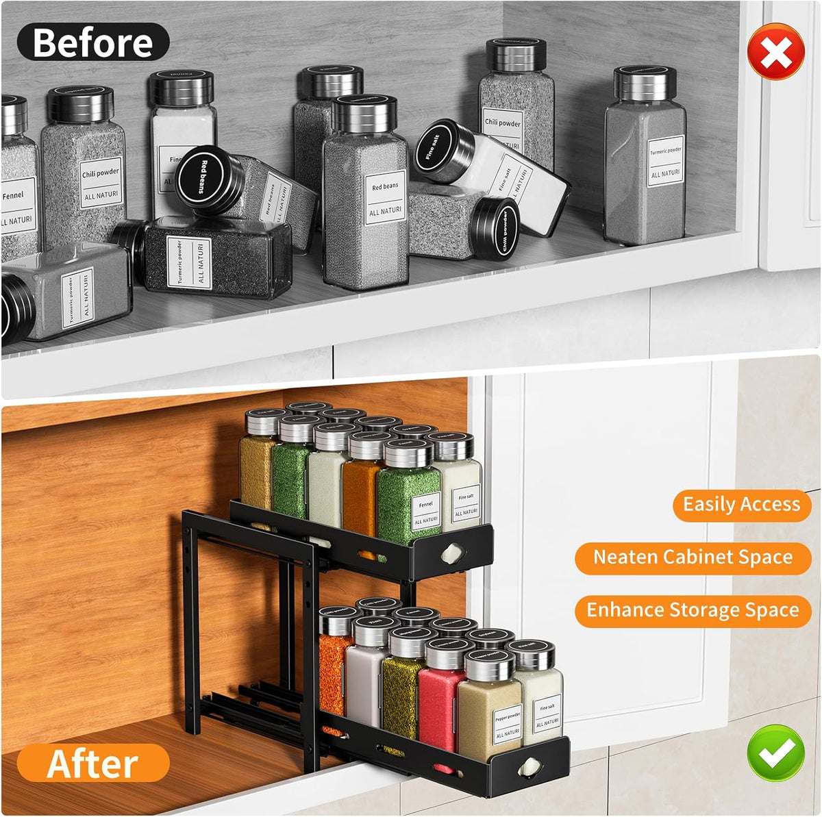 2-Tier Heavy Duty Slide Out Spice Rack, Black V689215