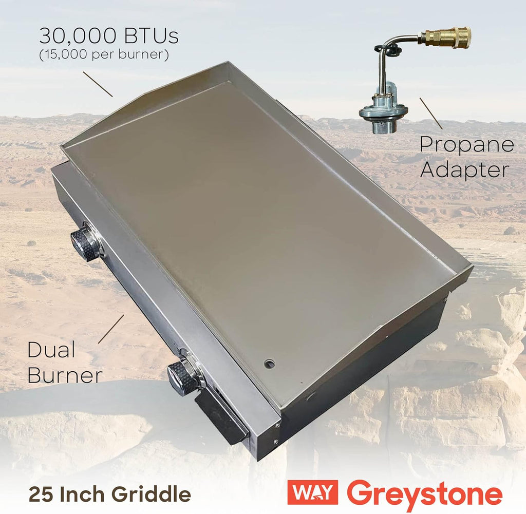 Black 25 Inch Stainless Steel RV Griddle with 2 Burners G4581