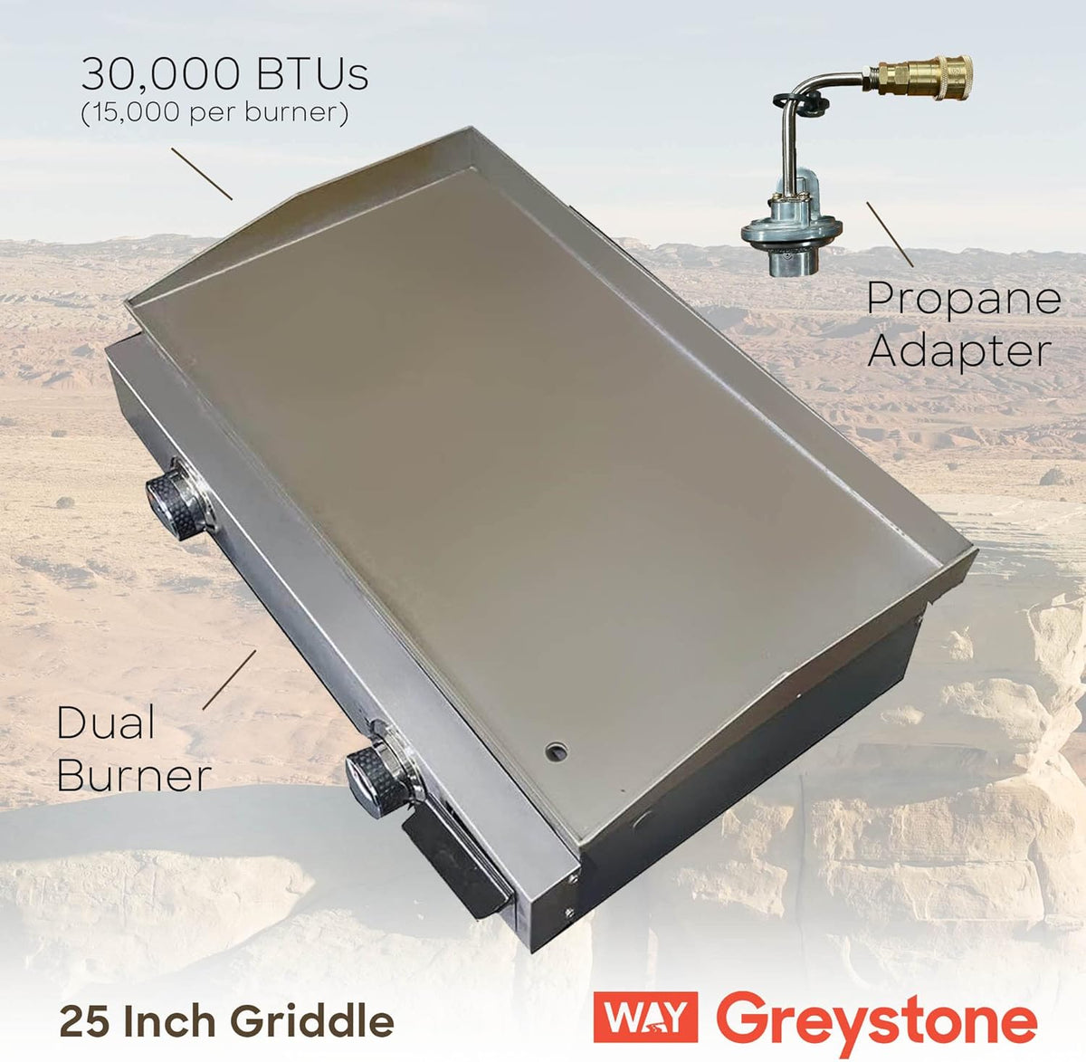 Black 25 Inch Stainless Steel RV Griddle with 2 Burners G4581