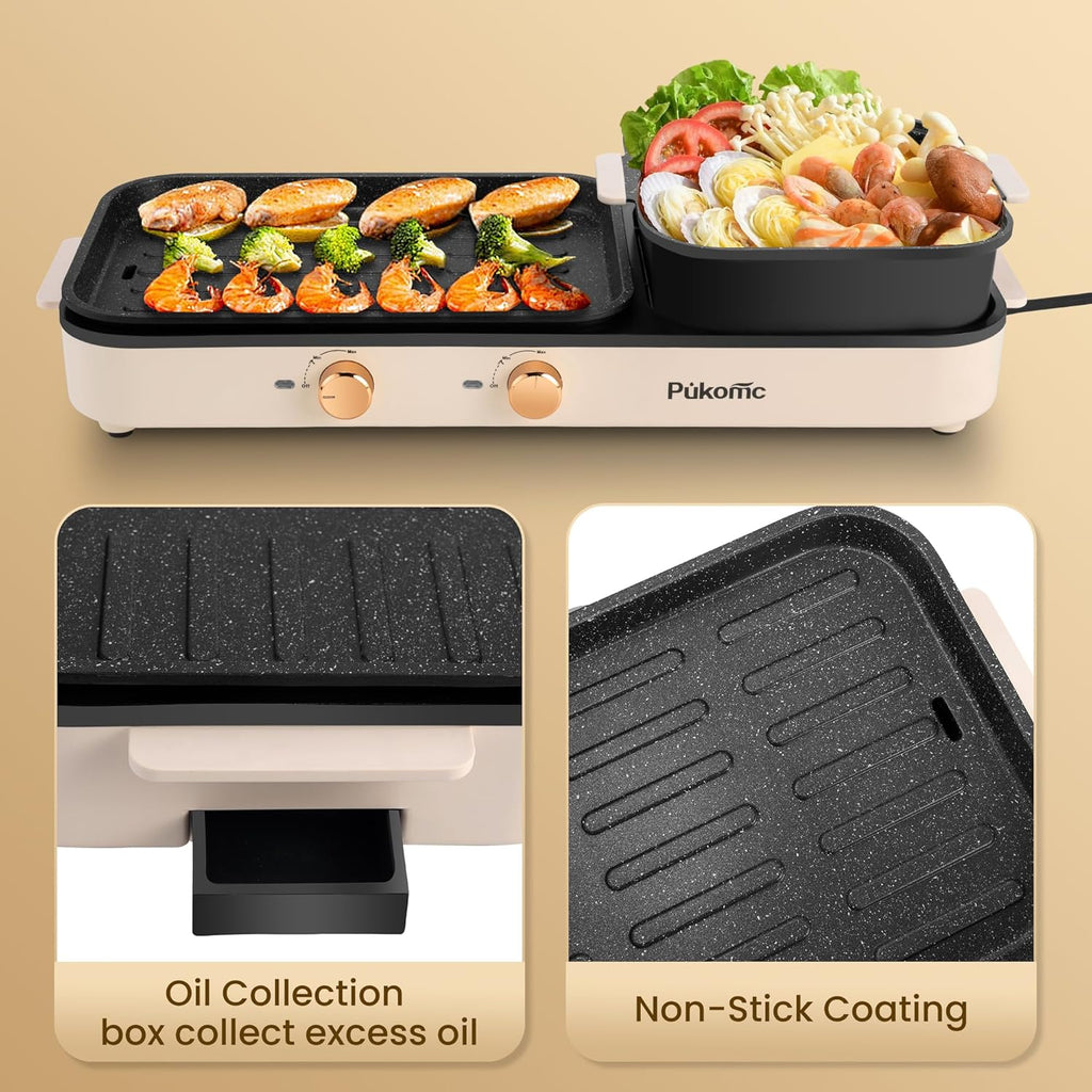 2 in 1 Electric Hot Pot with Grill, Non-Stick Removable Plate H48096