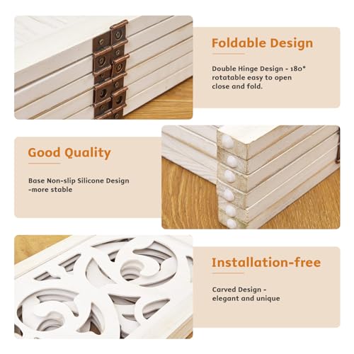 6 Panels Wood Carved Privacy Screens (White-Washed) G9404