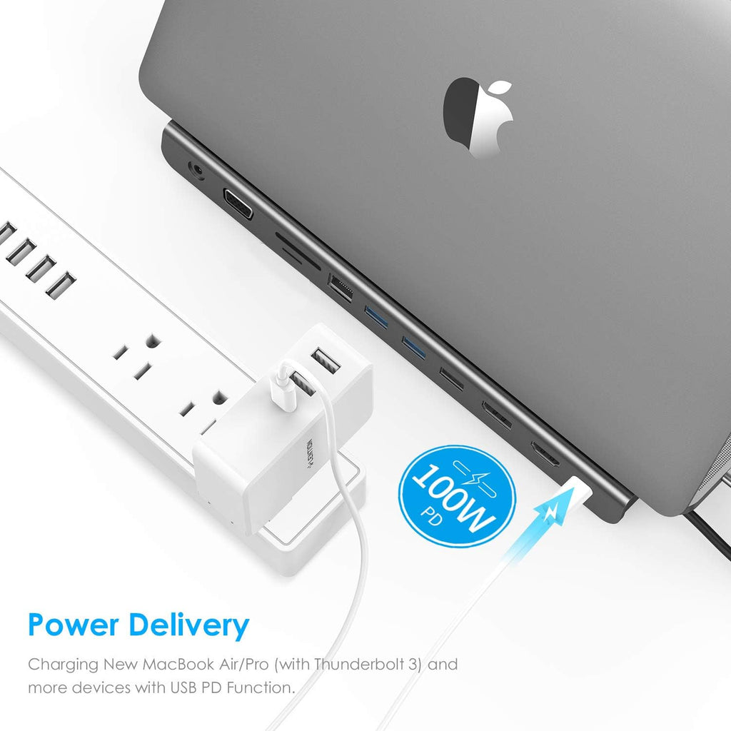 USB C Docking Station with 100W PD, 4K HDMI, DisplayPort, VGA, Ethernet, Card Reader, USB 3.0, Aux Adapter J15686