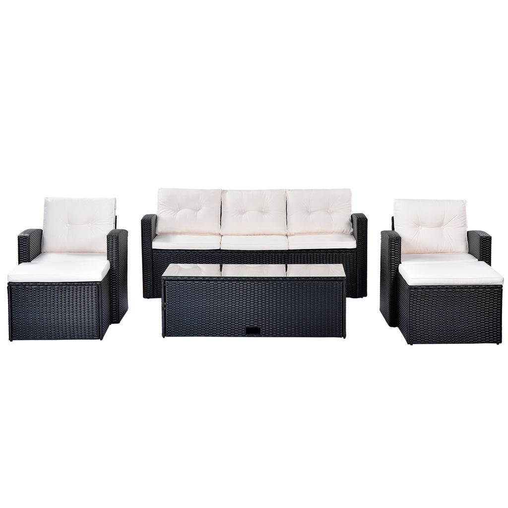 Black Wicker Patio Outdoor Sectional Set with Coffee Table and Removable Cushions E82667