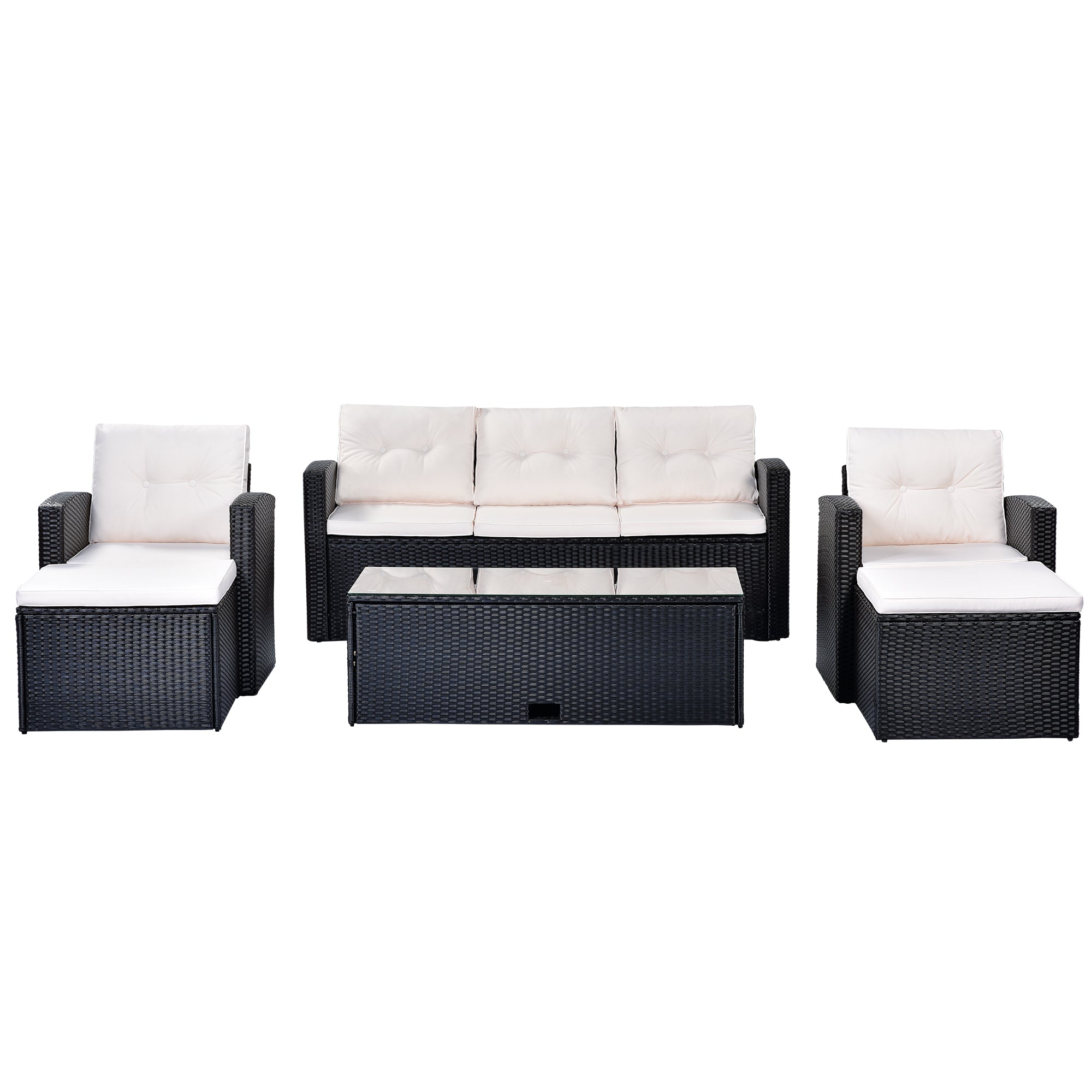 Black Wicker Patio Outdoor Sectional Set with Coffee Table and Removable Cushions E82667