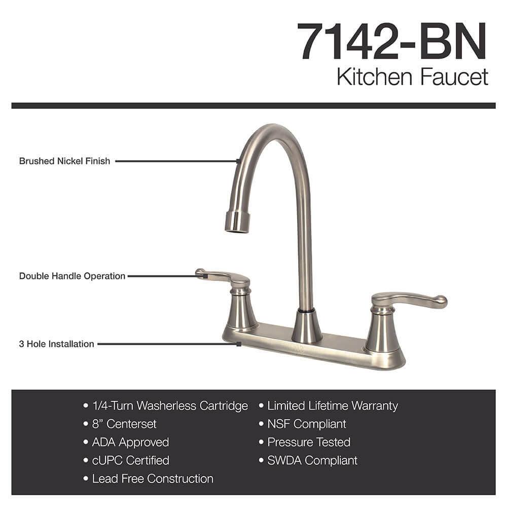 Brushed Nickel Double Handle Kitchen Faucet A3997