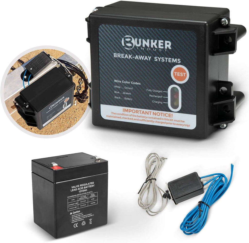 Trailer Brakes Breakaway Kit with Charger, LED Indicator, Switch, 12V 5AH Battery, Pack of 2 I566