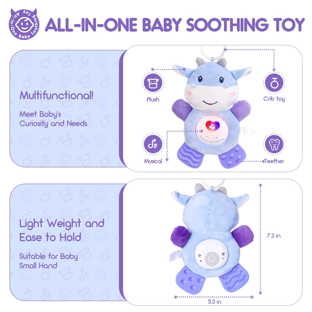 BPA Free Washable Plush Baby Teething Toys with Soft Light and Hook for Crib X32615