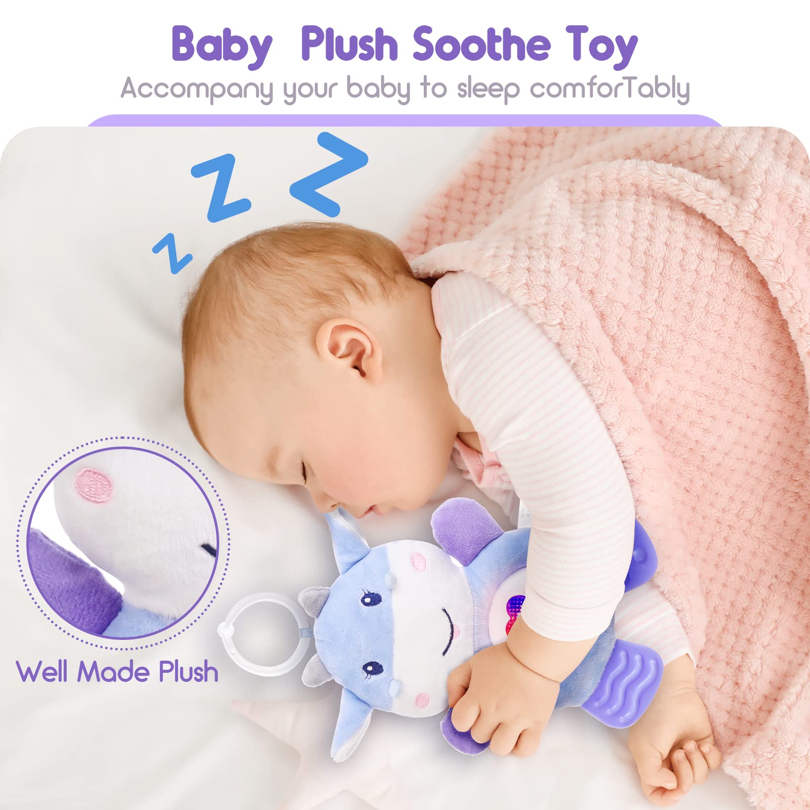 BPA Free Washable Plush Baby Teething Toys with Soft Light and Hook for Crib X32615