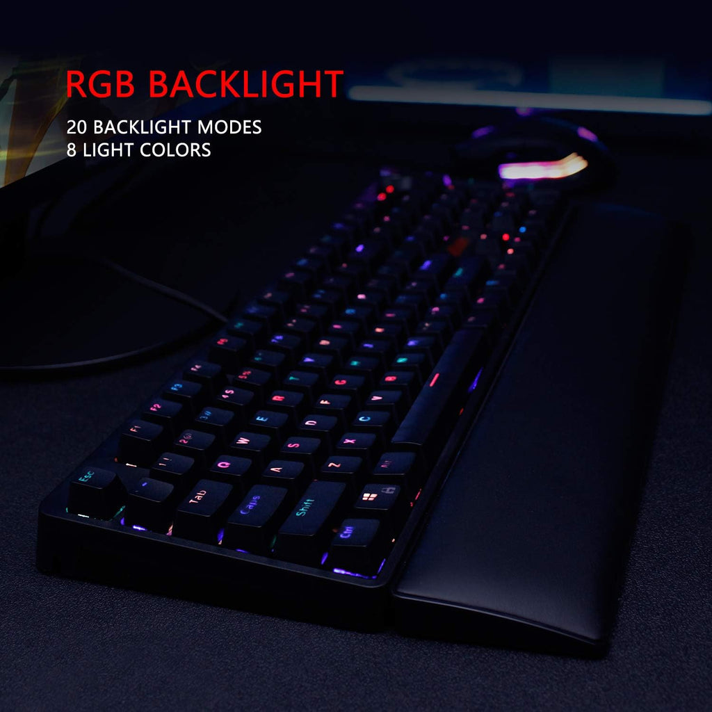 RedThunder K55 Mechanical Gaming Keyboard, Quiet Red Switch, Chroma RGB Lighting, Soft Leather Wrist-Rest, Standard Full Size Wired Keyboard with Dedicated Media Keys & Dial for PC M100683