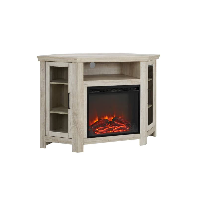 White Oak Wood Media Cabinet with Fireplace T424