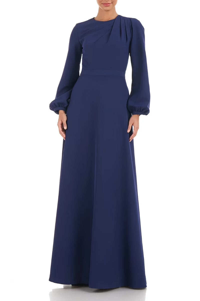 Crew Neck Long Sleeve A-Line Stretch Crepe Dress W345