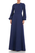 Crew Neck Long Sleeve A-Line Stretch Crepe Dress W345