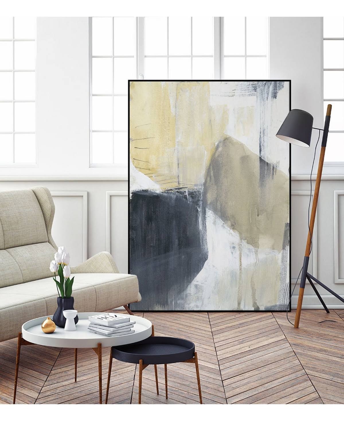 Neutral Divide I Framed Canvas - Brown M314299