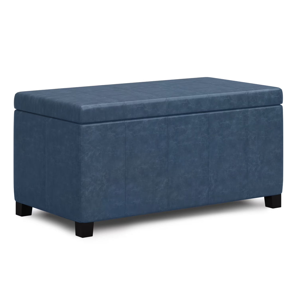 Denim Blue Faux Leather Storage Ottoman Bench Z43906