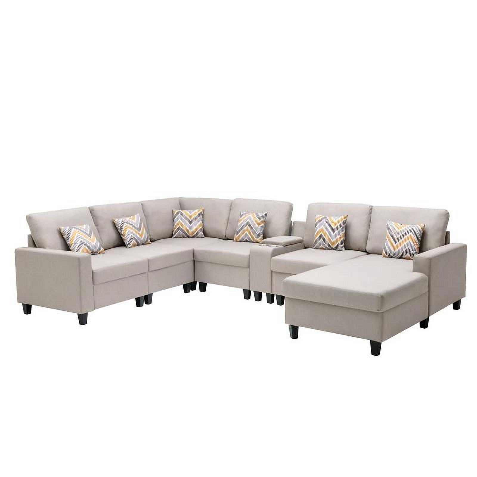 Beige Fabric Reversible Sectional with Charging Port and Storage Console O1857