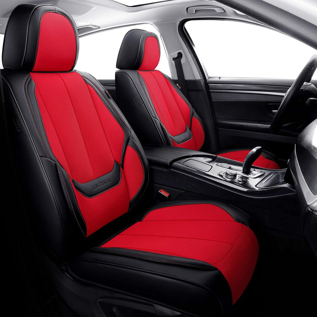 Green Fabric Leather Car Seat Covers 2 Pieces Q30135