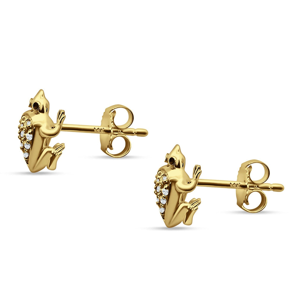 14K Yellow Gold Frog Stud Earrings E144