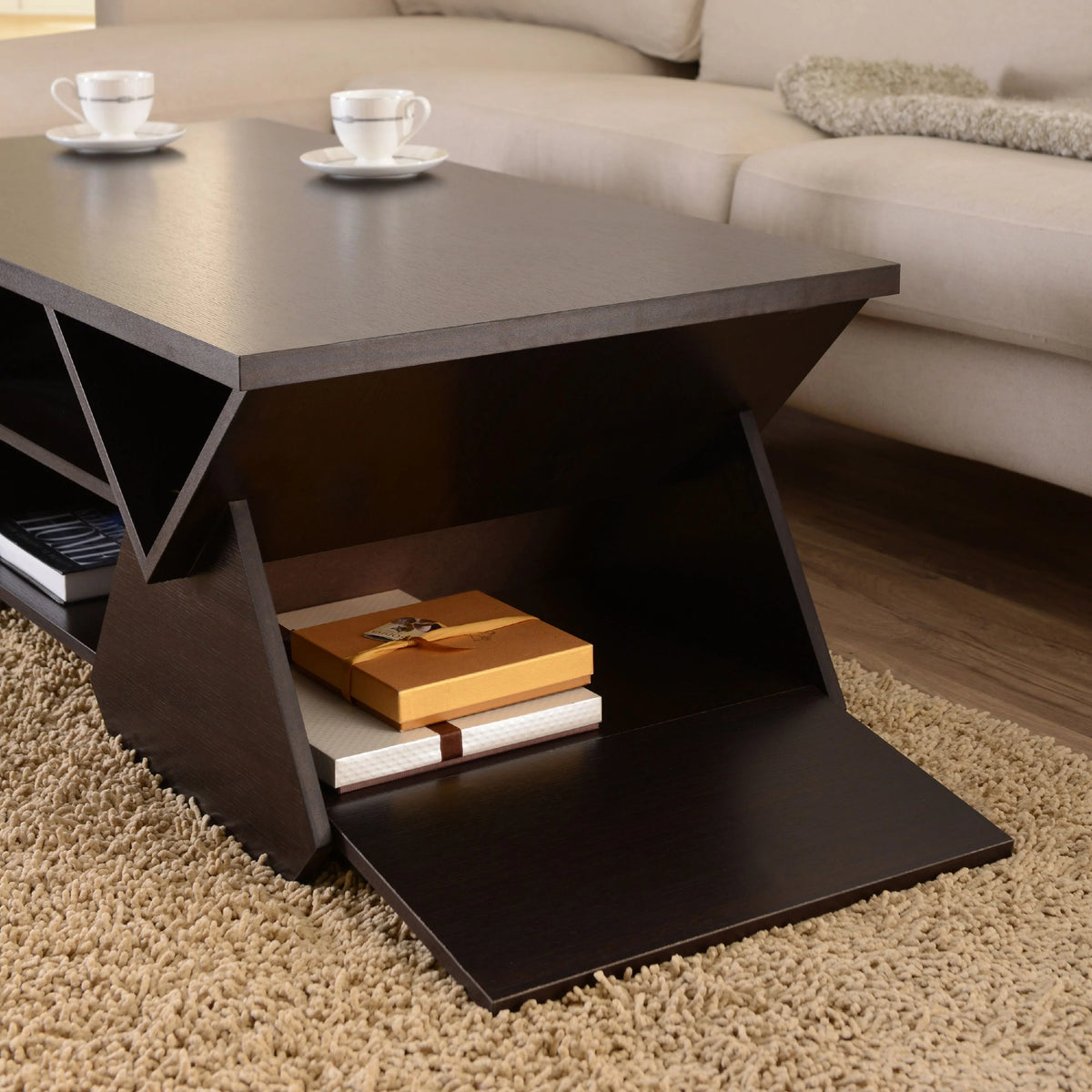 Espresso Wood Storage Coffee Table E4078