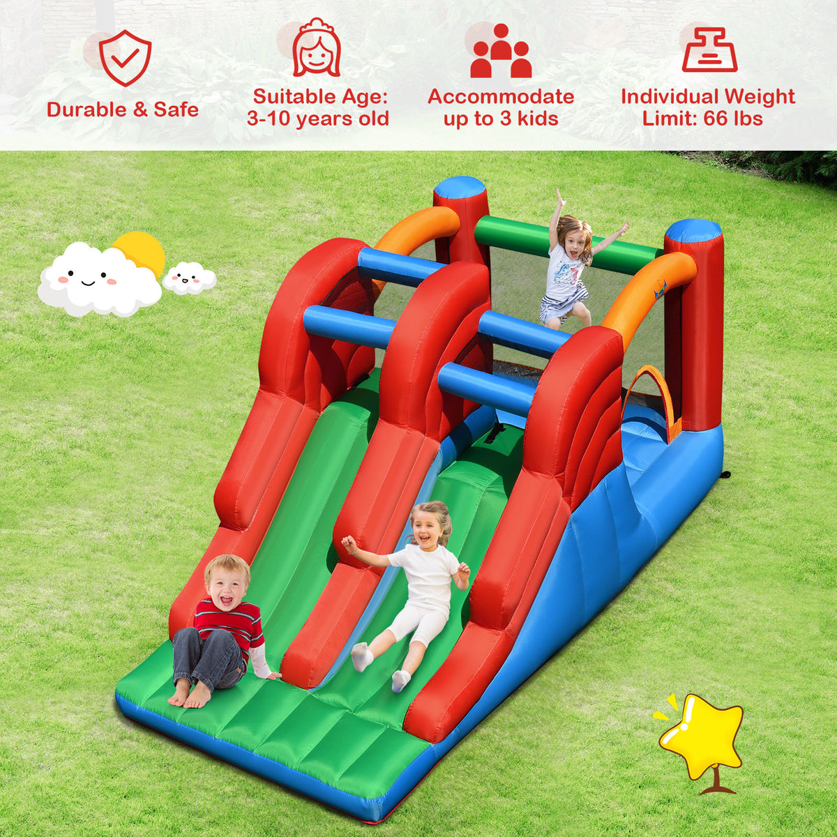 Inflatable Bounce House 3-in-1 Dual Slides Jumping Castle B941