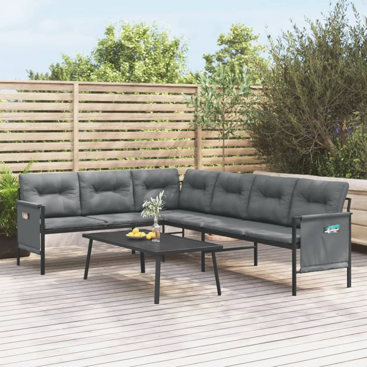 Anthracite Steel and Textilene Patio Corner Sofa T928