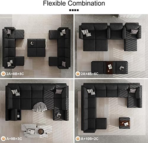 Black Fabric Modular Sectional Sofa with Ottoman V801181