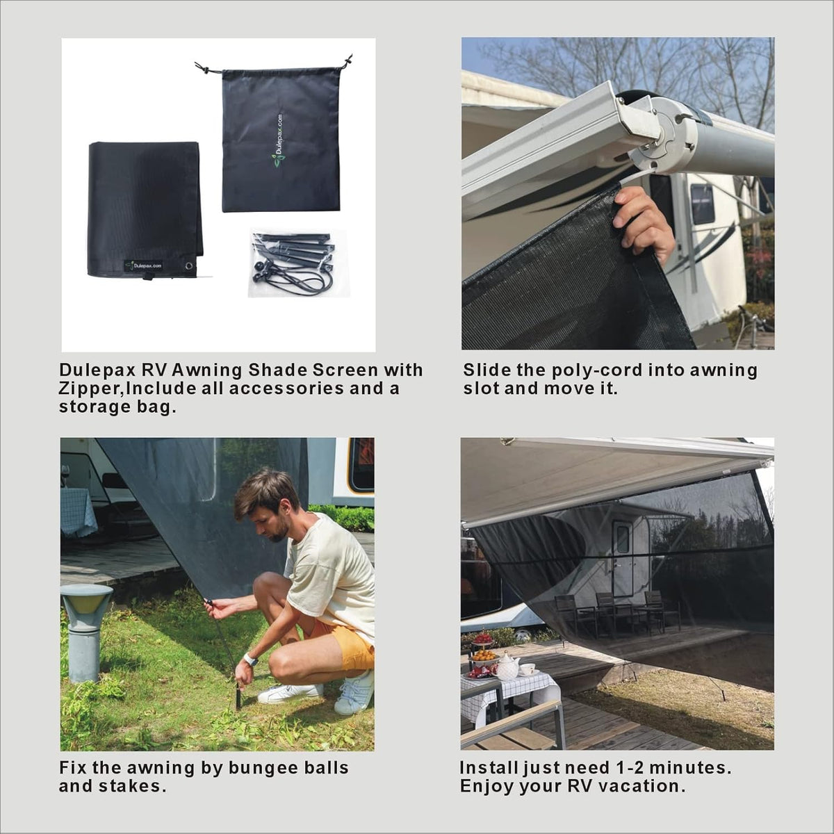 RV Awning Shade Screen with Zipper 8'X15'3'' Universal with Complete Kits N36612