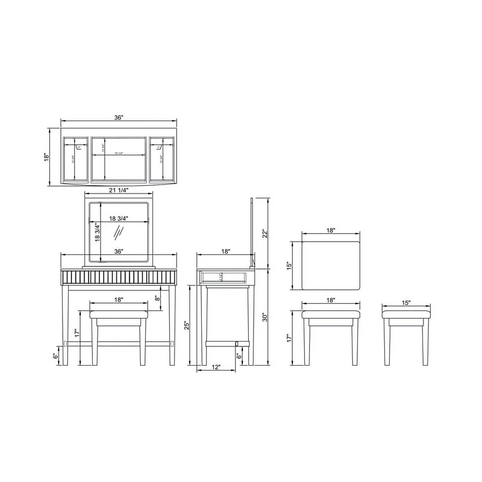 Off-White 3-Drawer Vanity Set with Green Swirl Upholstered Stool S9557