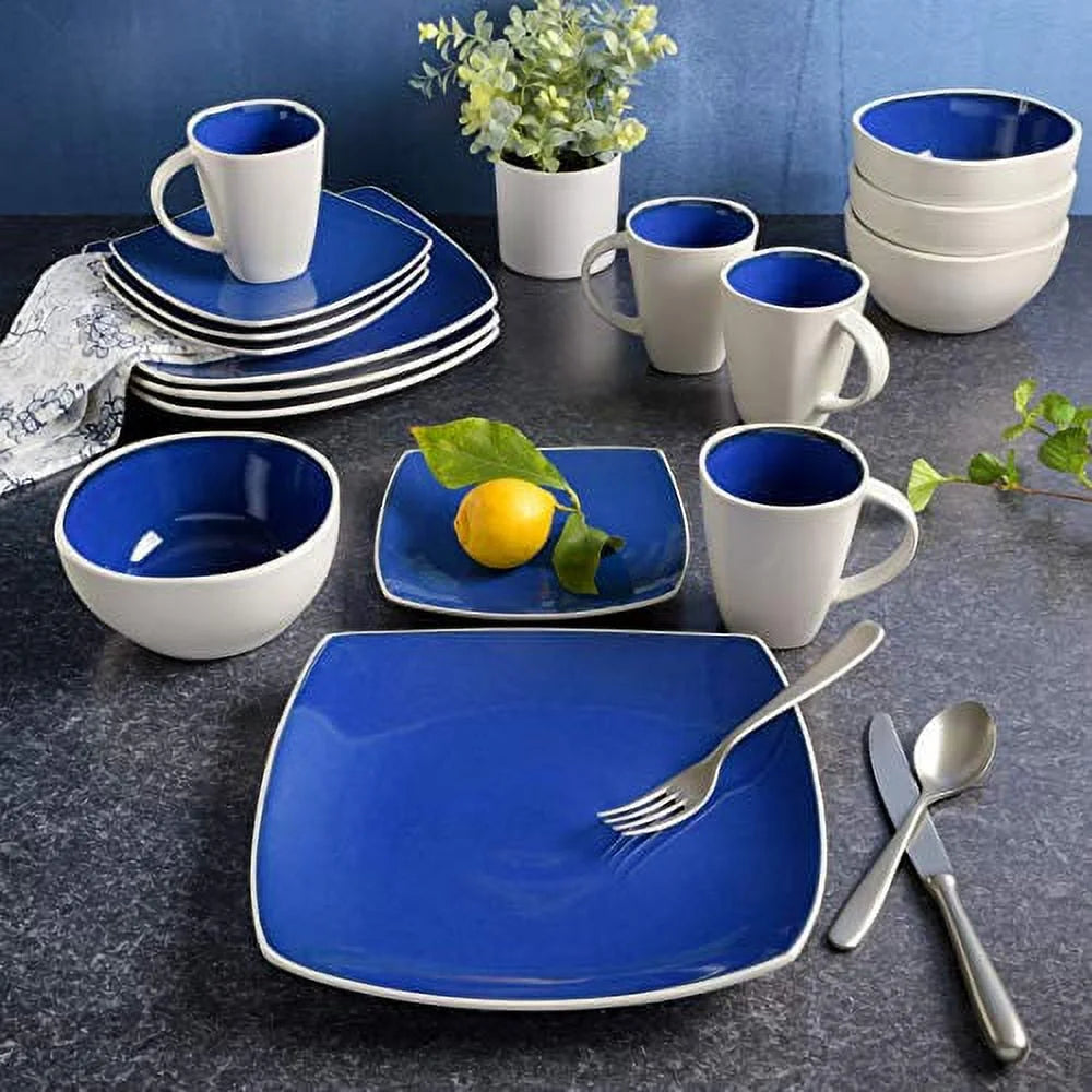 White Square Stoneware 16-Piece Dinnerware Set T1439