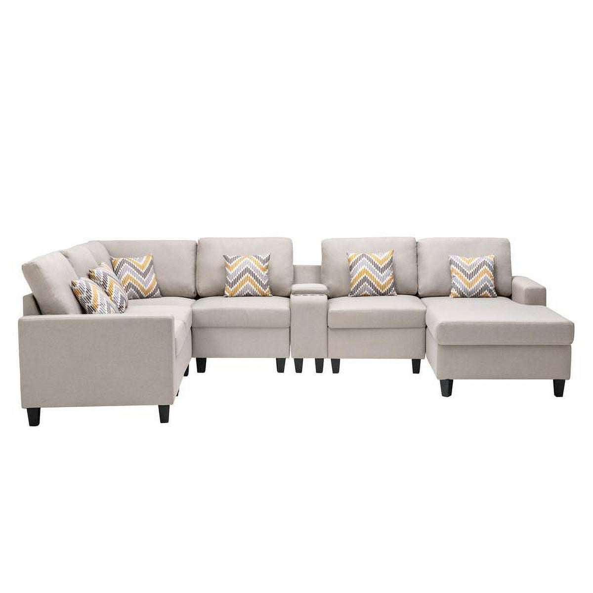 Beige Fabric Reversible Sectional with Charging Port and Storage Console O1857