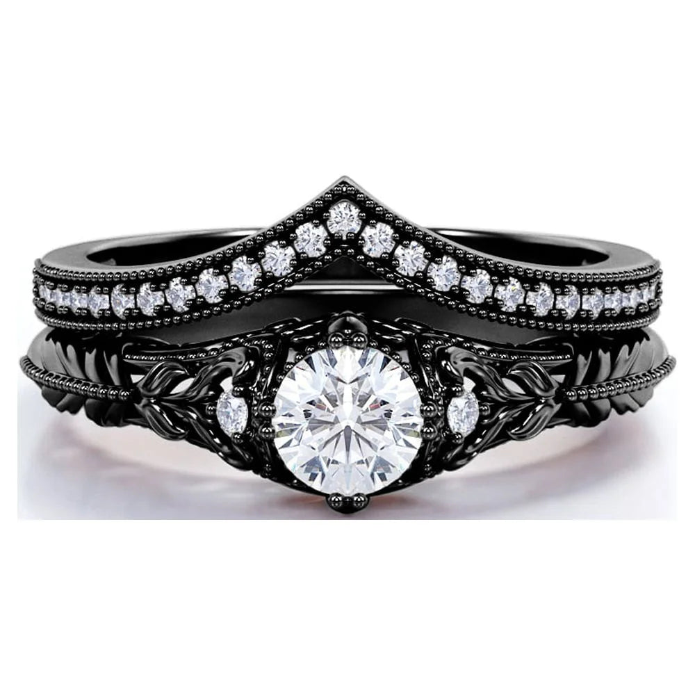 10k Black Gold Diamond Wedding Ring Set P491