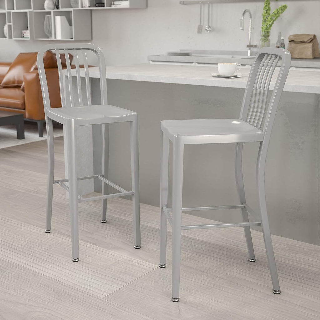 2 Pack 30 High Silver Metal Barstool U895972