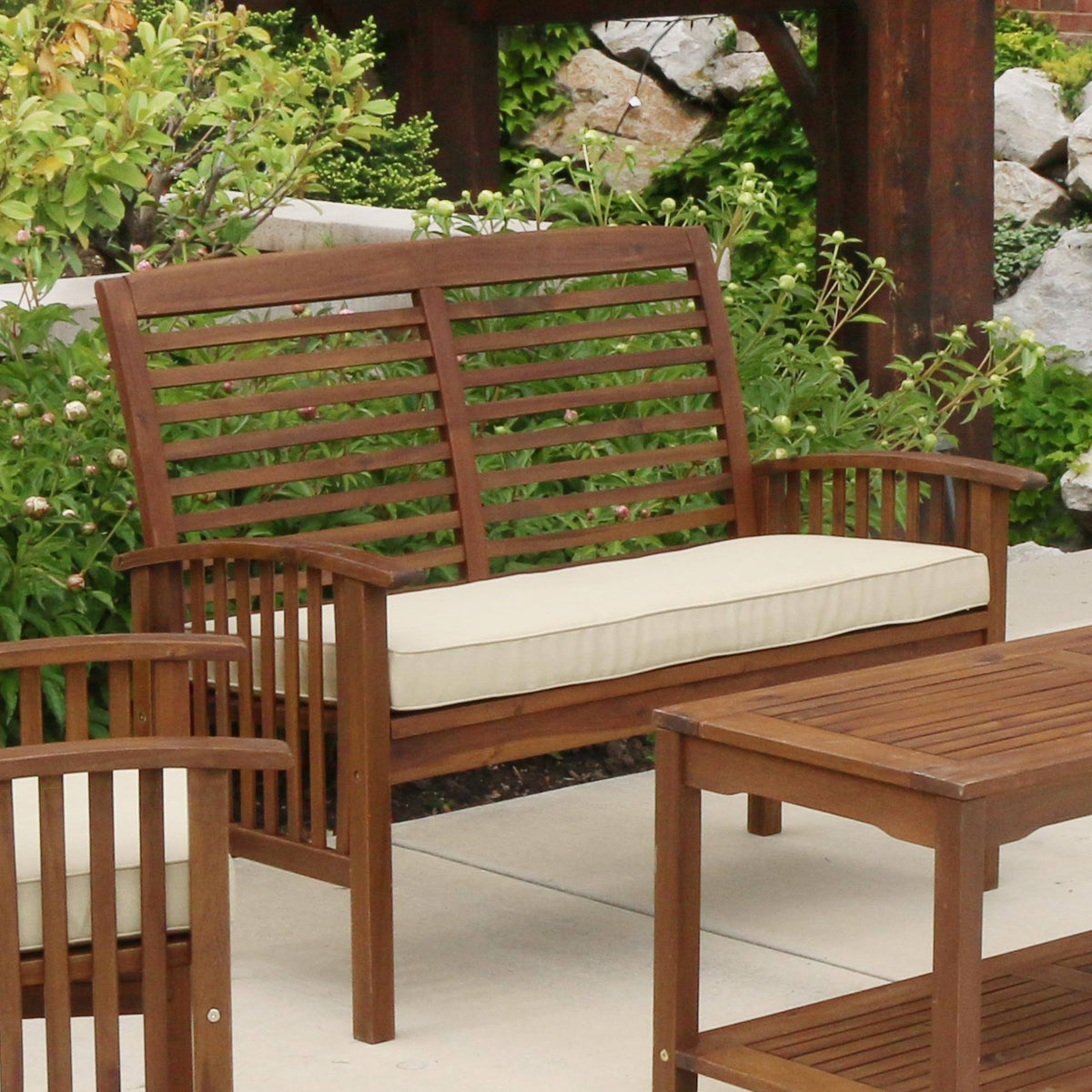 Dark Brown Acacia Wood Patio Loveseat Bench F84786