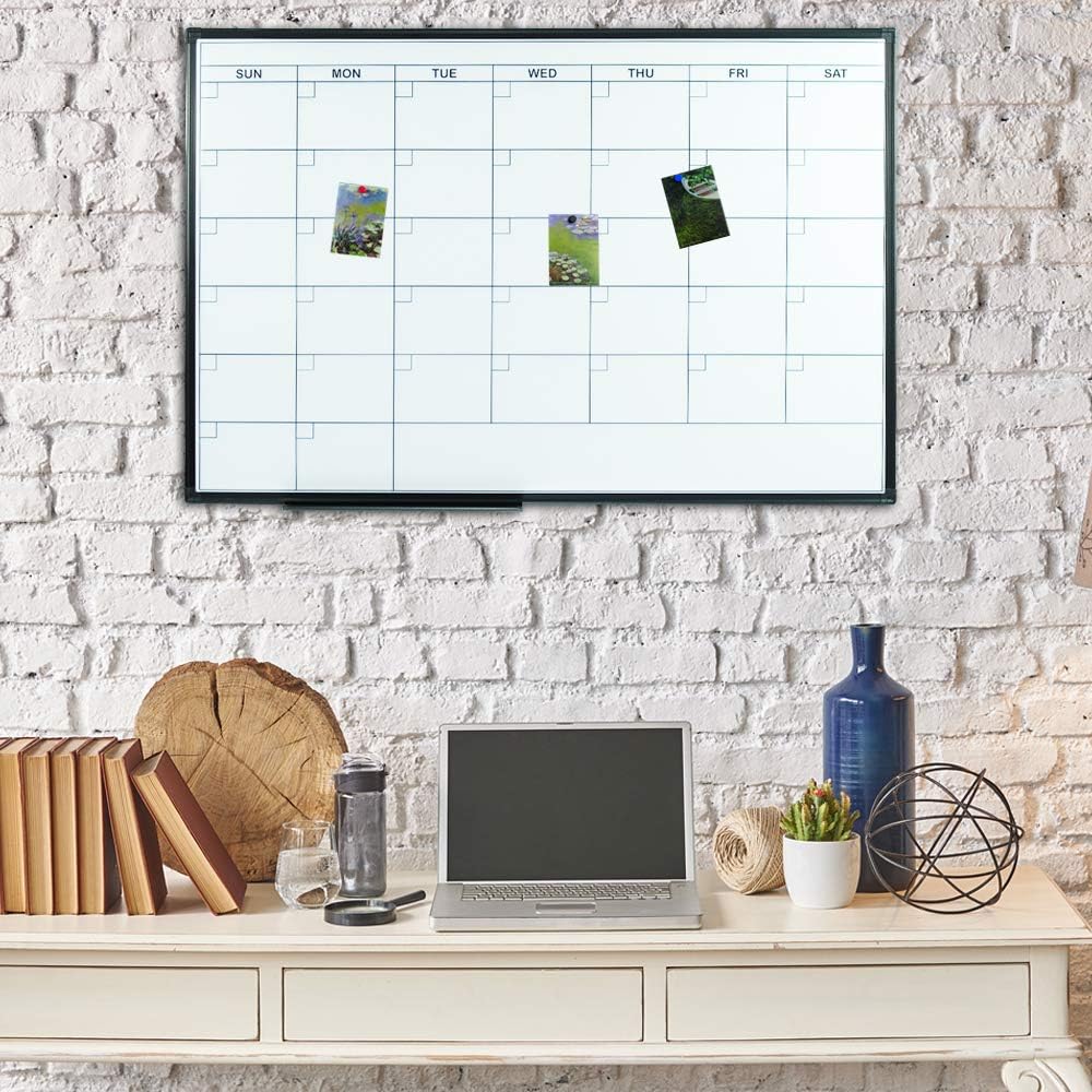 Black Aluminium Framed Magnetic Dry Erase Calendar Whiteboard 36 x 24 Inch S158440