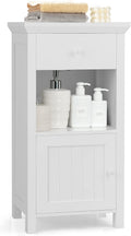 White Freestanding Wooden Bathroom Floor Cabinet, 1 Drawer & 1 Cabinet & 1 Open Shelf, Pack of 2 I74508