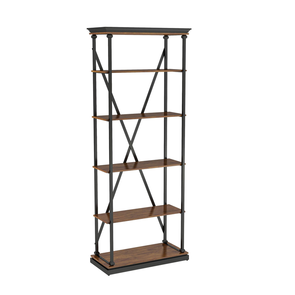 Dark Oak 5 Layer Metal Bookcase Q314060