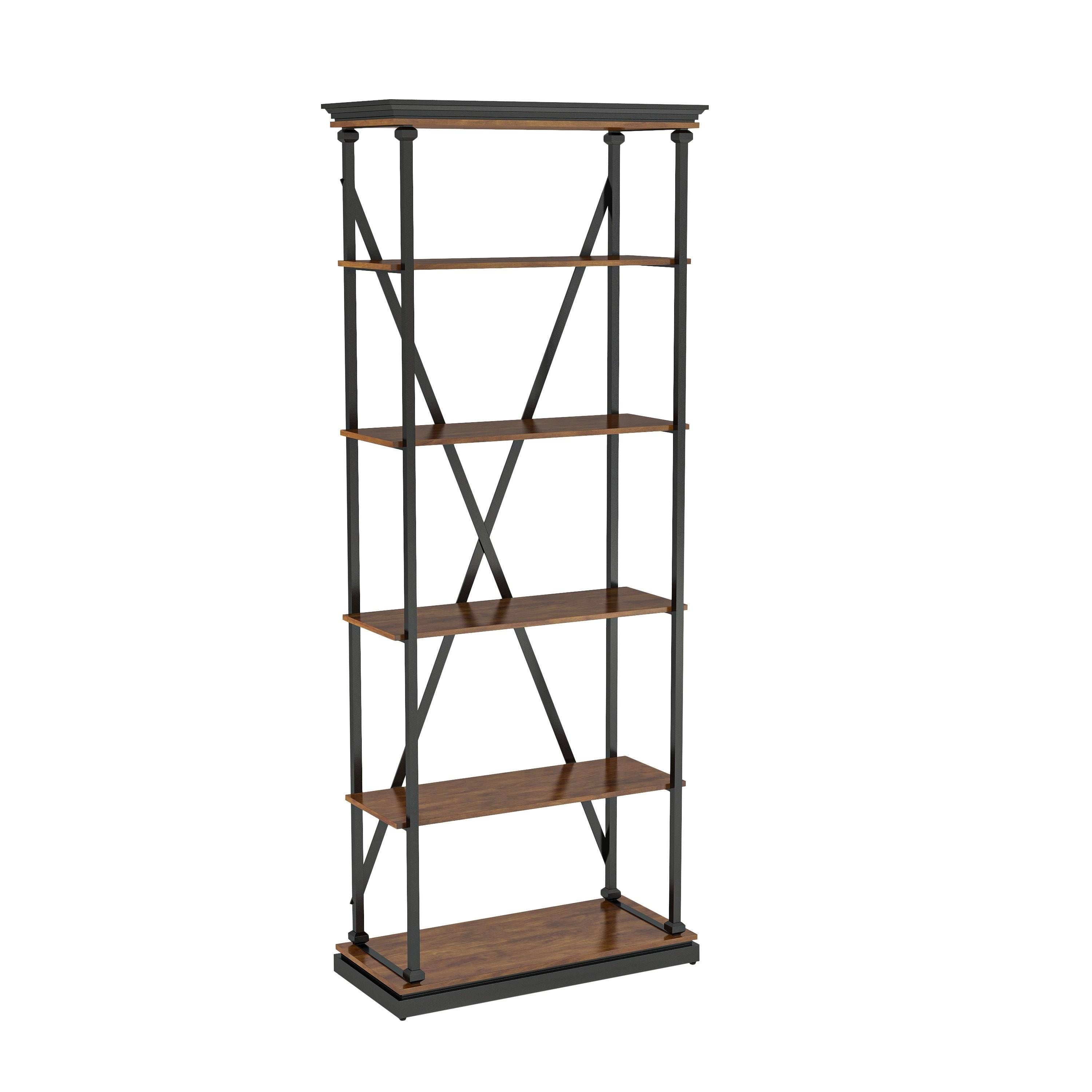 Dark Oak 5 Layer Metal Bookcase Q314060