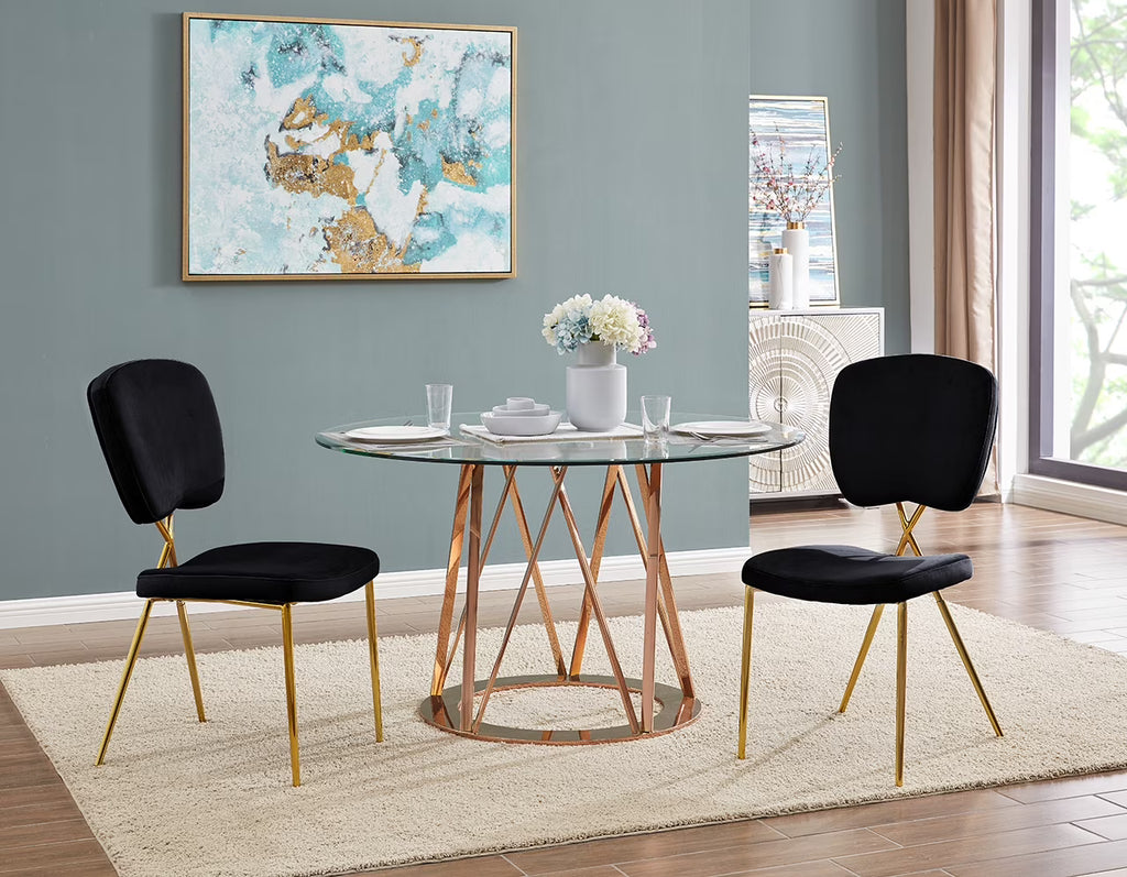 Black Velvet Upholstered Dining Chair Set of 2 I69580