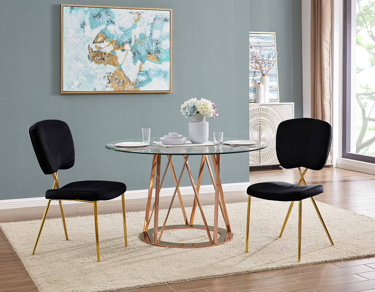 Black Velvet Upholstered Dining Chair Set of 2 I69580
