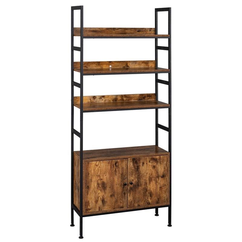 4-Tier Industrial Bookcase with Cabinets - Brown W14492