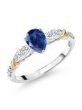 925 Silver 10K Yellow Gold Pear Shape Blue Created Sapphire White Moissanite White Lab Grown Diamond Engagement Ring N7719