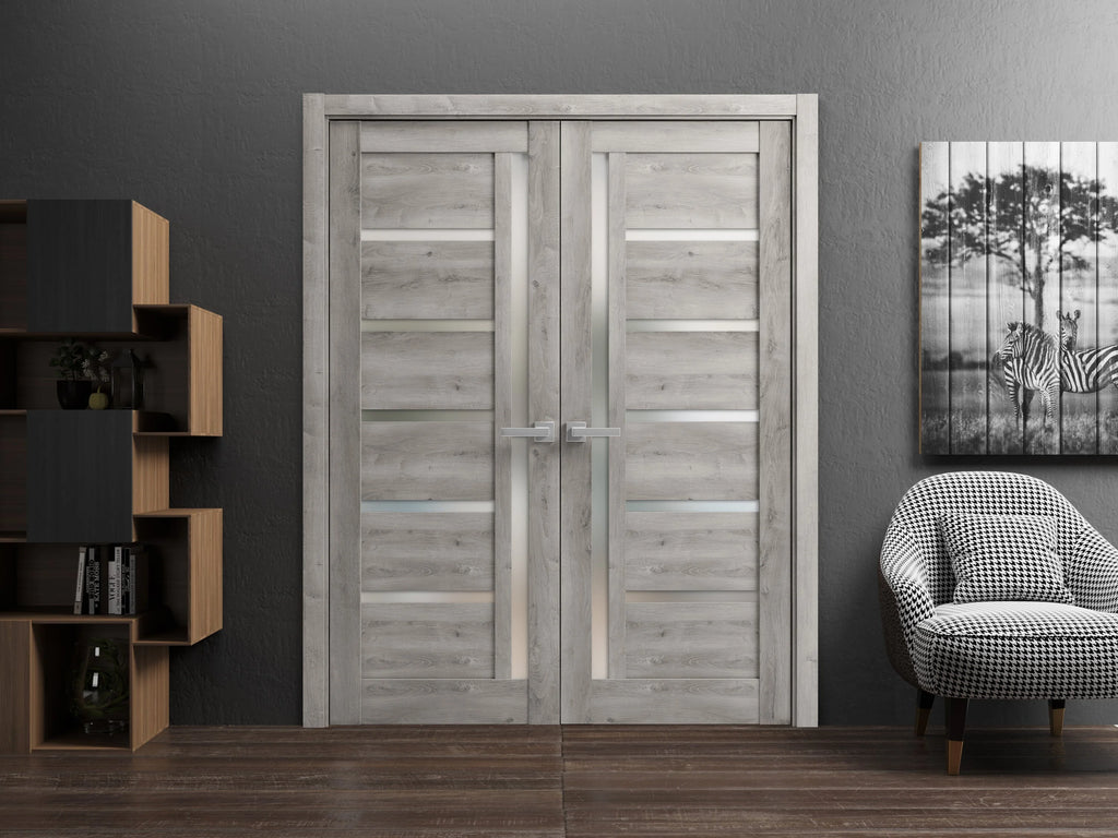 Solid French Double Doors 84 x 84 inches with Frosted Glass N3685