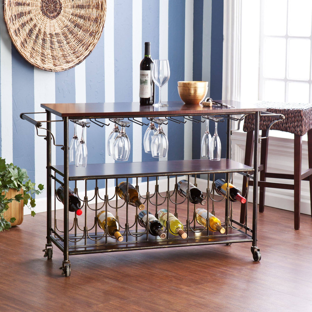 Black and Coffee Brown Rectangular Bar Cart K87257